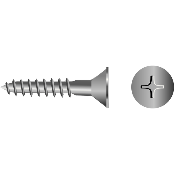 Seachoice Wood Screw, #8, 1-1/4 in, Stainless Steel Flat Head Phillips Drive 1043